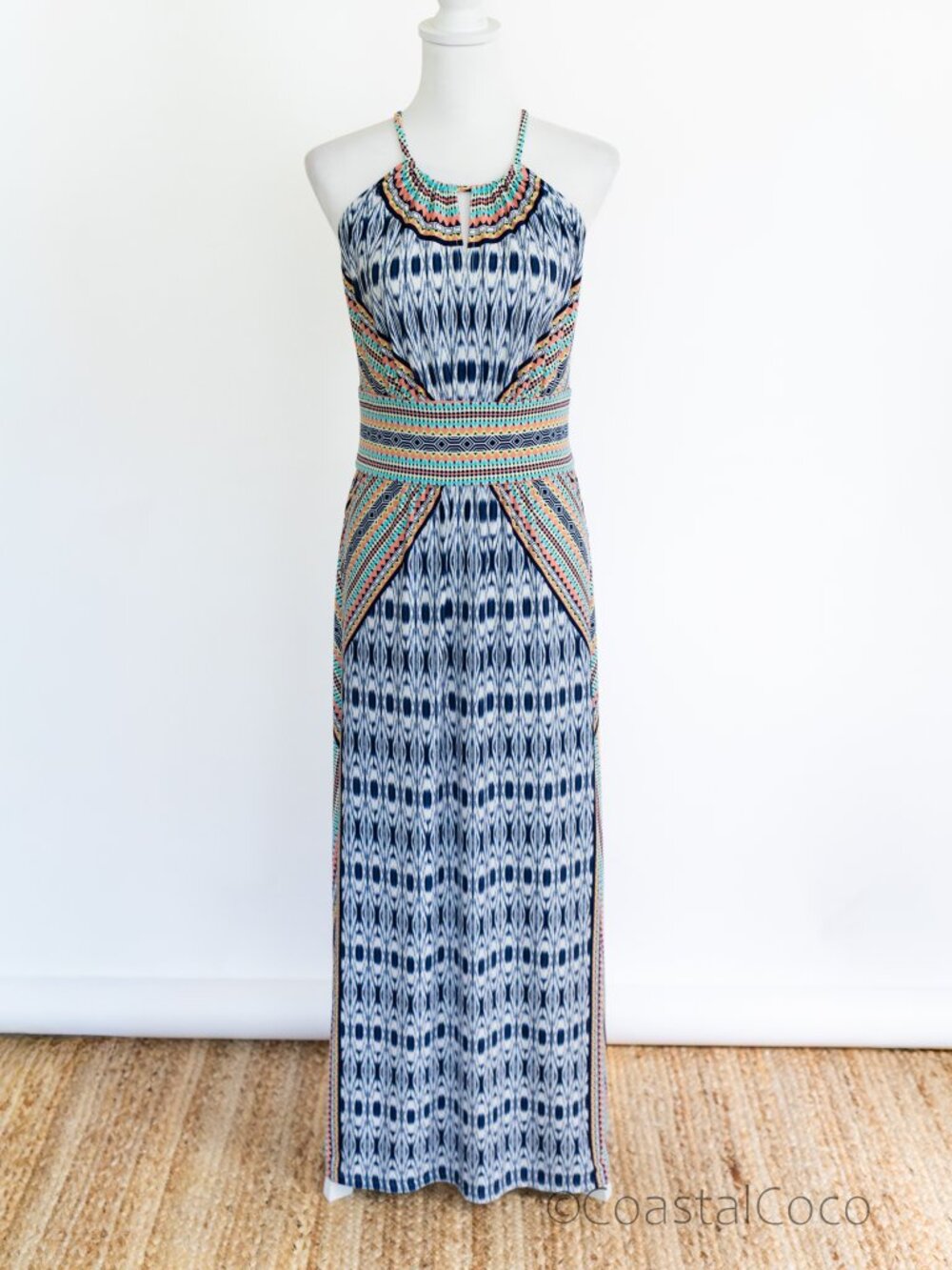 London Times Halter Maxi Dress Size 8 Tropical Summer Coastal Resortwear Boho